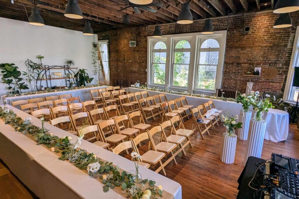 Industrial ceremony venue decorated by San Diego wedding planner
