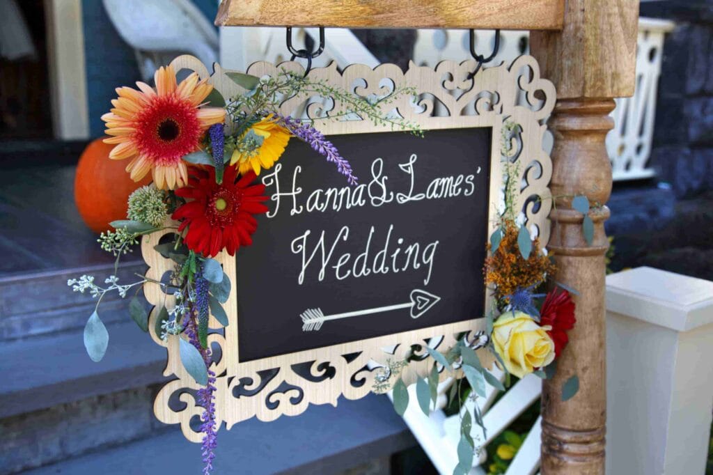 Rustic floral wedding sign designed by wedding planners in San Francisco